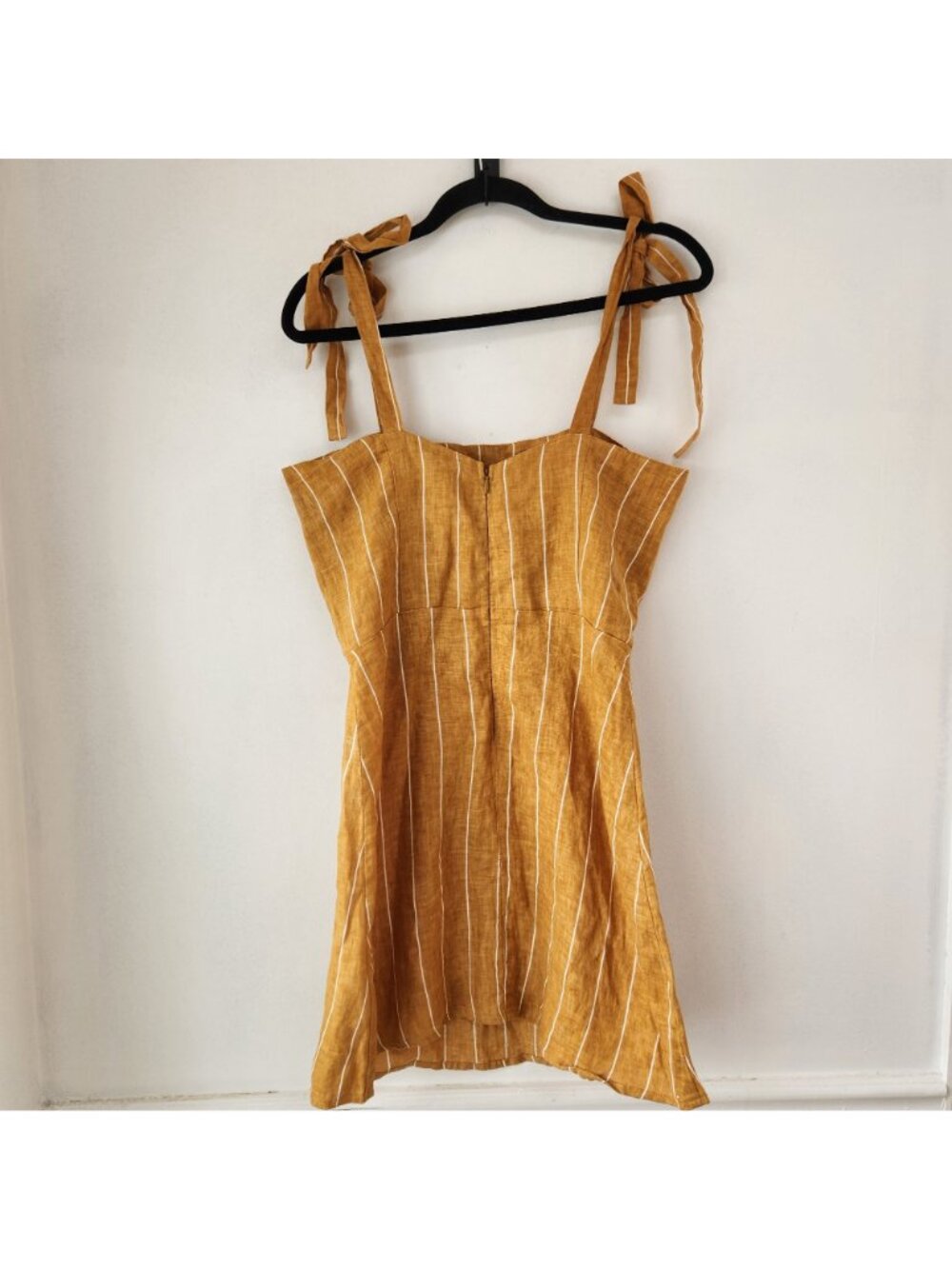Faithfull The Brand Striped Mini Dress Nautical 100% Linen Yellow Women's M (6) - Picture 4 of 8